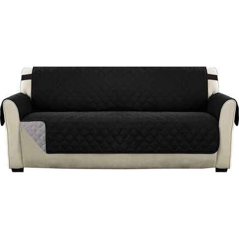 Funda de sofá acolchada reversible de doble cara, de lujo extra suave, resistente al agua con correas elásticas de sujeción (sofá extragrande, negro). (1/5)