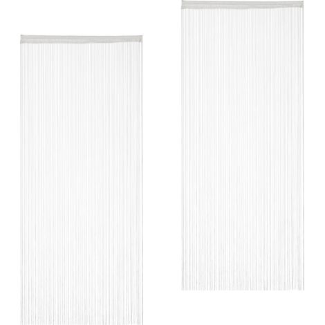 Relaxdays Fadenvorhang weiß, 2er Set, kürzbar, mit Tunneldurchzug, für Türen & Fenster, Fadengardine, 90x245 cm, white