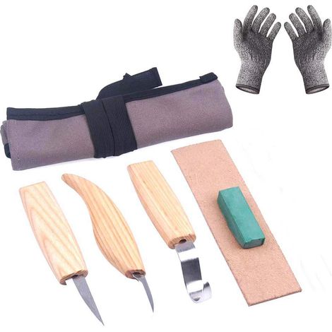 6 Piece Wood Carving Set Wood Carving Beginner Kit includes hook knife, sharpening knife, detail knife, gloves (1/4)