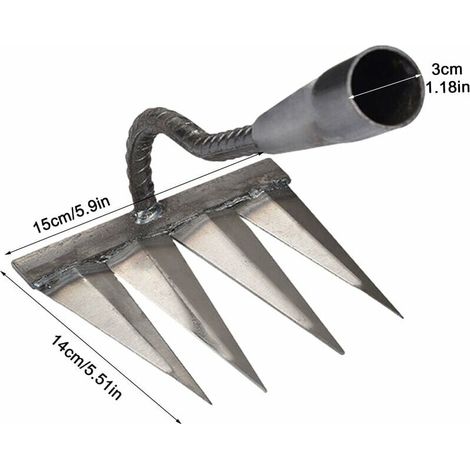 Reetrechen aus Metall für Gartenarbeit, Unkrautrechen, robuster Metallzahnrechen, Reetentfernung, Jäten, Oberflächenrechen, Stein, Kies, Universalrechen für Grubber, vier Zinken