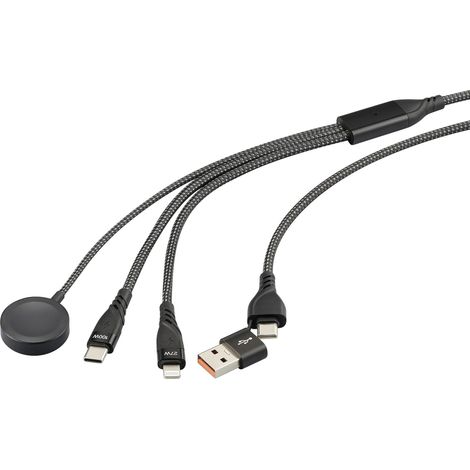 Renkforce Câble de charge USB USB 2.0 USB-A mâle, USB-C® mâle, Connecteur Lightning , USB-C® mâle, Connecteur magnétique 1.20 m noir gaine text Y136793