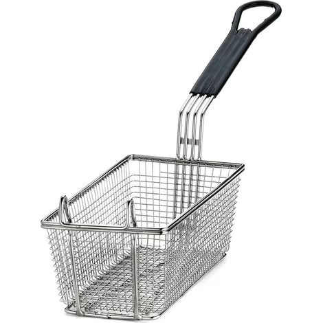 Tablecraft cesto rettangolare cm 28,5x15.5x14 cm per frittura manico nero, in acciaio inox  professionale
