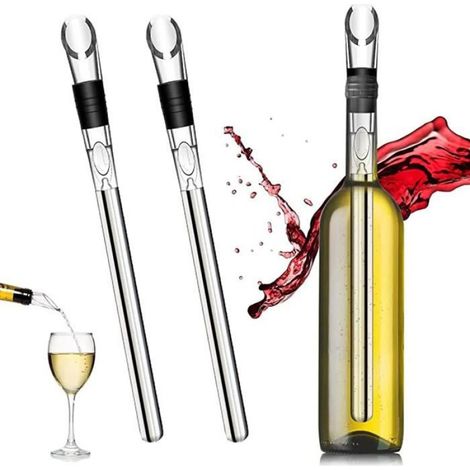Refroidisseur De Vin - 2 Tiges Acier Inoxydable + Verseur - Pour Vin Blanc - Jaune - Lot De 2 (1/4)