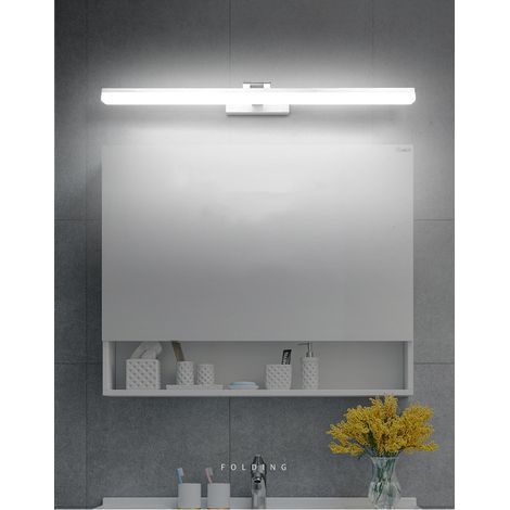 Aplique de pared LED, luz frontal de espejo de baño de aluminio acrílico de lujo, luz frontal de espejo de tocador, luz de pared para espejo de baño - 12W 50cm - Luz tricolor plateada (1/5)