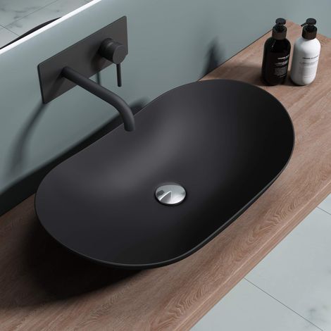 doporro Lavabo sobre Encimera Antracita Mate de Cerámica 63x37x14cm Lavabo de Mano Ovalado Brüssel858