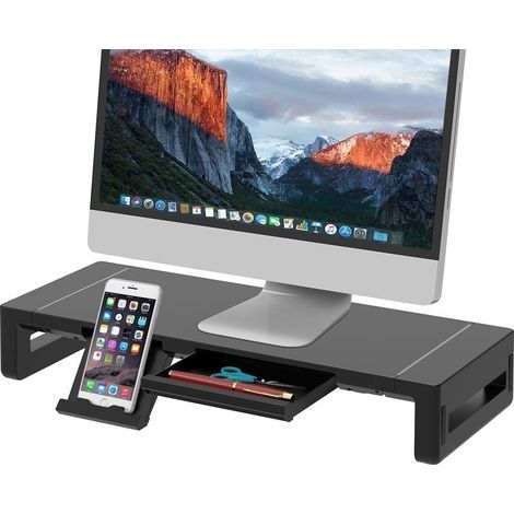 Réhausseur d'Écran en Bois,Support de Moniteur,Support d'Ordinateur Portable,PC,TV,Imprimante - avec Tiroir de Stockage - pour Le Bureau et la Maison (1/4)