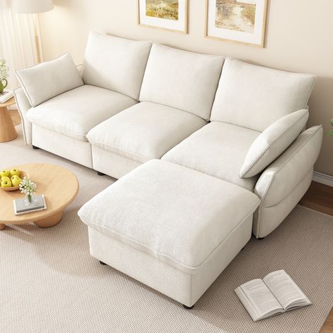 Canapé d'angle modulable 222,5x154,5x76,5 cm en chenille beige, pour salon FloraGrace (1/5)