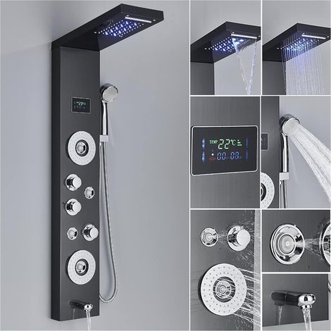 Ensemble de Douche mitigeur thermostatique Intelligent Panneau de Douche LED Robinet Pluie pommeau de Douche avec Spa Massage Jet Affichage numérique Montage Mural Salle de Bain système de Colonne de (1/5)