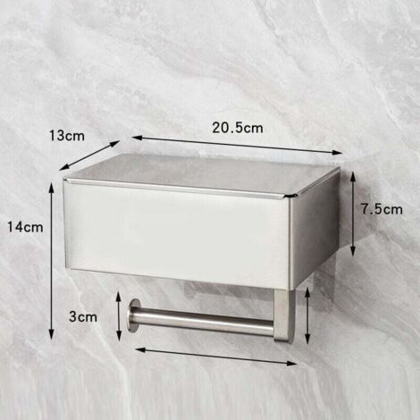 Porte-papier toilette avec boîte à lingettes humides en acier inoxydable - Sans perçage - Avec étagère - Support mural - Papier toilette - Pour salle de bain - Brossé-- (1/4)