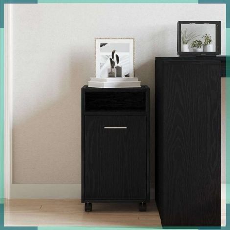 Cabinet latéral sur roulettes - 862632 - Chêne noir - 2 étagères - Capacité 100 kg (1/5)