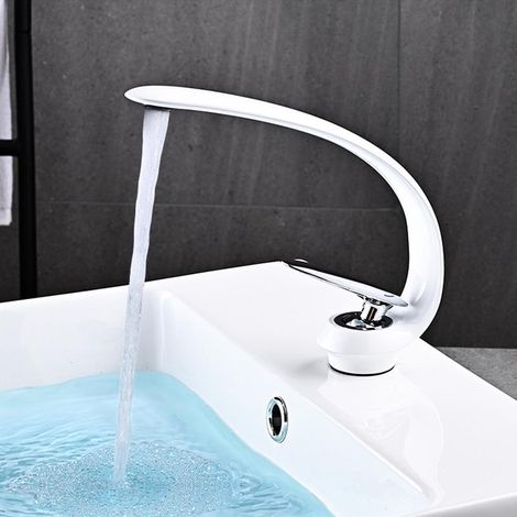Robinetterie Lavabo Salle de Bains – Mitigeur Monotrou en Laiton Argenté, Robinet d'Évier Blanc pour Vanité, Design Moderne, 1 Pièce (1/5)