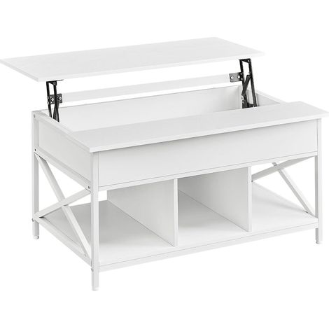 Tavolino da caffè/tavolo da soggiorno con piano sollevabile vano portaoggetti aperto e scomparto nascosto 60 x 100 cm bianco 120007472