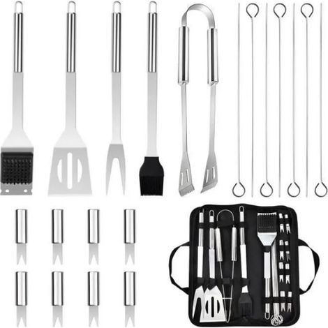 Ustensiles Barbecue - Acier Inoxydable - 20 Pièces - Pour Extérieur Jardin Terrasse - Set Complet (1/4)