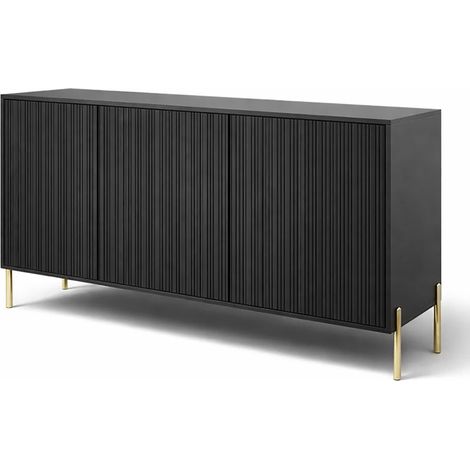 Credenza Moderna Madia Con 3 Ante Battenti Ripiani Interni Grande Spazio Contenitivo Struttura In Melaminico Per Soggiorno Sala Da Pranzo Corridoio Zona Living 154 X 38 X 80 Cm Nero (1/5)