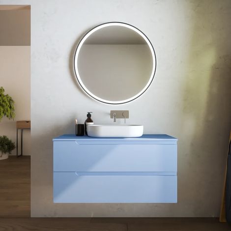 Meuble de salle de bain suspendu 60 cm Deux tiroirs Papier de sucre avec plan Mod. Ardenne