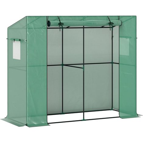 Mini-serre adossée avec porte enroulable et fenêtres en filet, résistante aux UV, pour fleurs, semis, plantes, verdure
