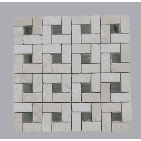 Mosaico - ALBEDO PIERRE - AL-1060 - Travertino envejecido - Inserciones de espejo - 30,5x30,5 cm