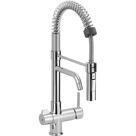 Mezclador de agua purificada de 3 vías con muelle y ducha extraíble color cromo Pollini FILTRA 3390  Cromo