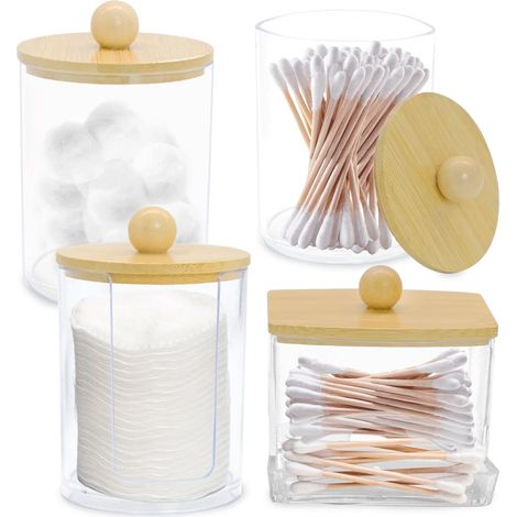 Ensemble 4 Boîtes Rangement Acrylique avec Couvercles Bambou