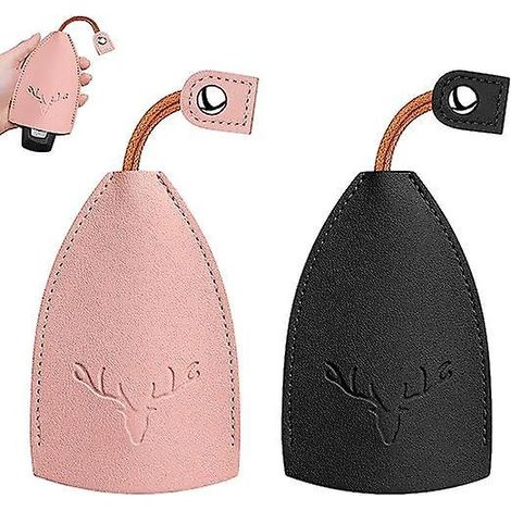 lot De 2 (noir + Rose), Porte-cls De Voiture En Cuir, Porte-cls Portable En Cuir Pu Impermable De Grande Capacit Pas Facile De Tomber Pour Protge (1/5)