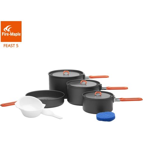 (Orange) Ensemble de cuisine pour pique-nique, comprenant 3 casseroles et 1 poêle (1/5)