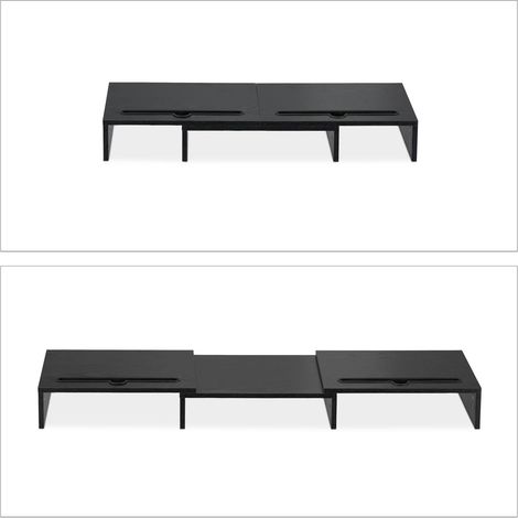 Soporte ergonómico ajustable para 2 monitores de escritorio 80 x 30 x 10 cm con almacenamiento de accesorios en madera negra 130011718 (1/5)