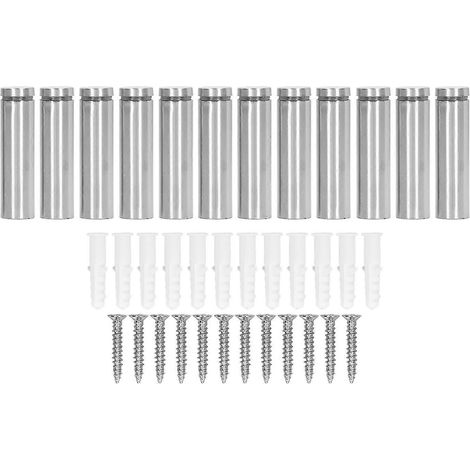 12-teiliges Set mit Abstandsschrauben aus Edelstahl (19 x 70 mm) zur Wandmontage von Werbeartikeln