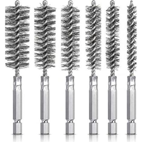 Irovami Edelstahl-Reinigungsbürsten, 6er-Set – 8/10/12/15/17/19 mm, mit Griff – Ideal für Bohrungen, Rohre, Zylinder und mechanische Arbeiten (1/5)