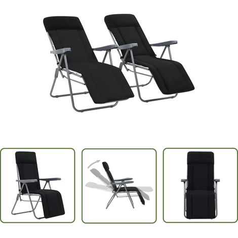 The Living Store Klappbare Gartenstühle mit Polstern 2 Stk. Schwarz - Gartensaal - Gartenstuhl - Klappstuhl - Outdoor Möbel - Lounge Chair (1/5)