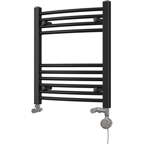 Zennor - Black Dual Fuel Towel Rail H600mm x W500mm Thermostatic - Curved (1/3)