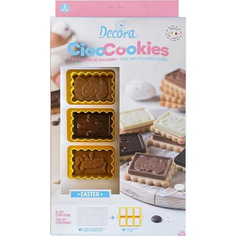 Decora 0255159 Set CiocCookies per Gallette Al Cioccolato Pasqua, In Plastica, Per Realizzare in Modo Semplice delle Gallette con una Placchetta Di Cioccolato Personalizzata. Confezione Da 2 Pezzi. (1/3)