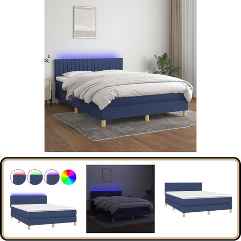 Boxspringbett mit Matratze & LED Blau 140x200 cm Stoff - Boxspringbett - Betten - Schlafräume - Blau - LED Beleuchtung