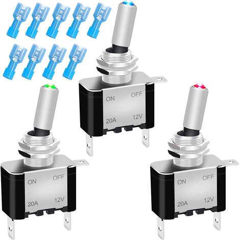 3pcs 20A 12V-24VDC Conmutador de Palanca con Luz LED(Rojo,Verde, Azul),Interruptor de Palanca 2Posiciones ON/Off 3Pin SPST, Interruptores de Basculantes para Auto Vehiculo Barco (1/5)