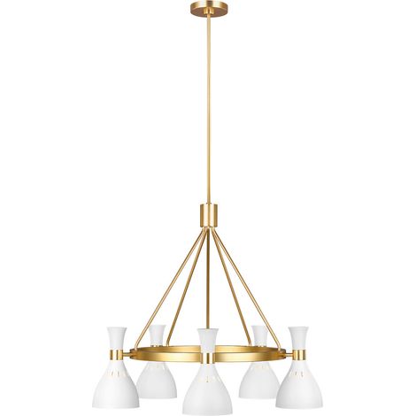 Lustre Elstead Joan à 5 lumières, blanc mat, blanc mat, laiton bruni, E27 (1/5)