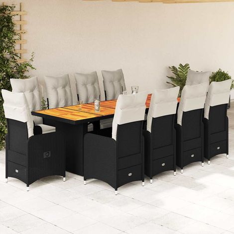 11-tlg. Garten-Bistro-Set mit Kissen Schwarz Poly Rattan (1/5)