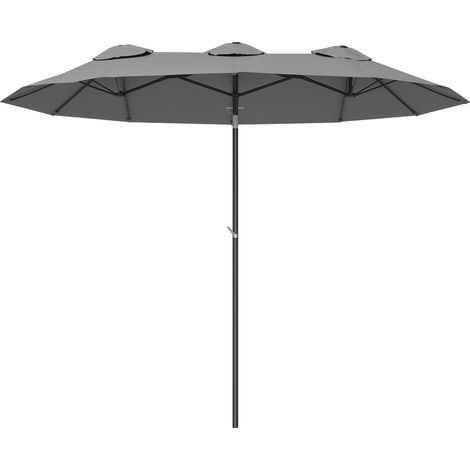 Parasol double enclenable à 45° avec manivelle et aérations, en acier et polyester, 285 x 147 x 227 cm, gris