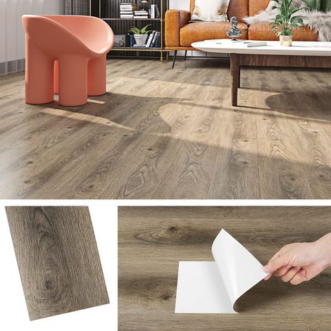 16 Dalles Lino Sol Adhesif Salle de Bain Dalle PVC Adhesive Sol Effet Bois Chêne Lavable Lame PVC Adhesive Cuisine 90x15cm Sols Adhesif Rouleau pour Chambre Salon Carrelage Adhésif Mural (1/5)