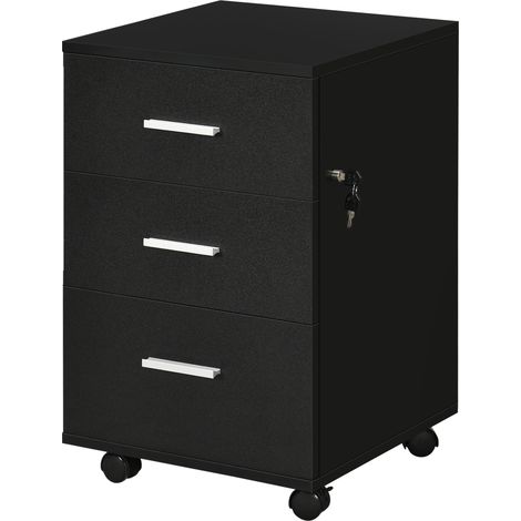 Caisson roulant de bureau, 3 tiroirs verrouillables, rangement mobile 40x40x61,5 cm, noir (1/5)