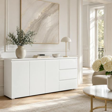 Buffet blanc moderne 3 portes 3 tiroirs ALVA (1/4)