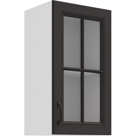 Glashängeschrank 40 cm Stilo Grau Küchenzeile Küchenblock Landhaus Einbauküche