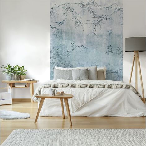 Papier peint panoramique oiseaux japonais – Dimensions 186 x 280 cm – Texture lisse – Résistant à la lumière – Pose facile sans table à tapisser – Art For The Home
