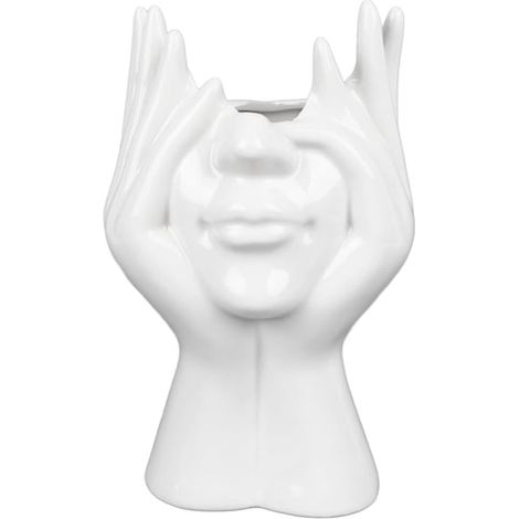 Pot de fleurs en céramique, visage de femme pensive, 18 x 16 x 10 cm (1/5)