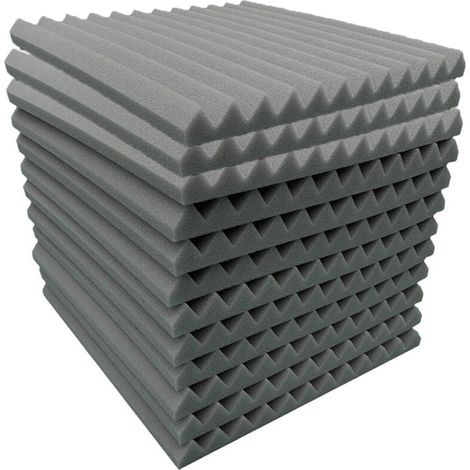 Paneles acústicos de pared en forma de cuña (12 unidades), cuadrados, espuma insonorizante para estudio doméstico, 30 x 30 x 2,5 cm, color negro (1/4)