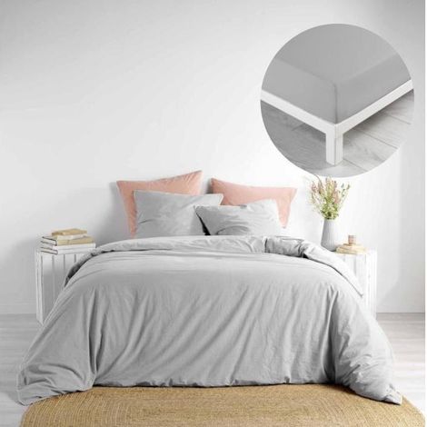 Pack parure 240 x 220 cm coton lavé 57 fils + DH 140x190 cm Linette Gris (1/5)