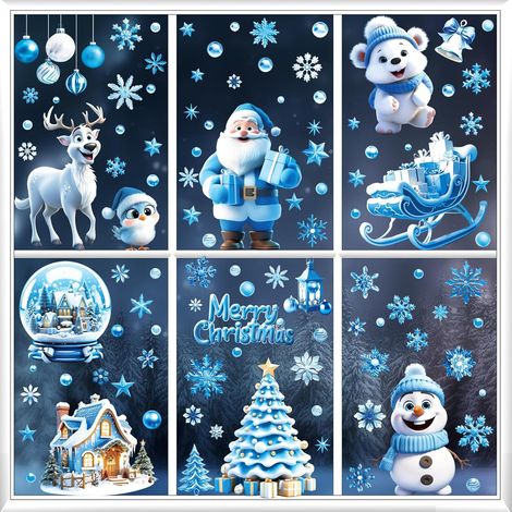 9 Feuilles Noël Autocollants Fenetre 215pcs Noël Stickers s Décoration Fenêtres PVC Stickers (1/5)