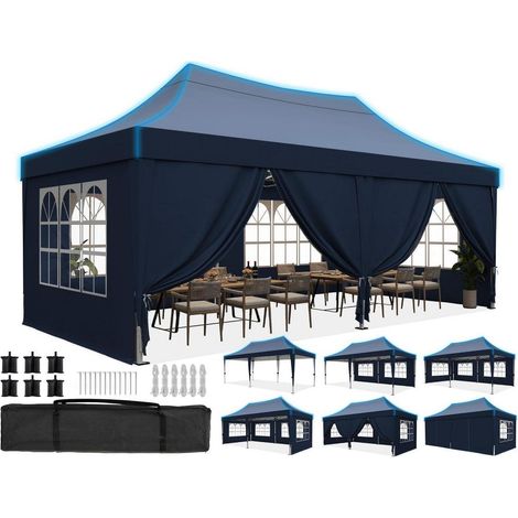 Faltpavillon 3x6m wasserdicht mit Seitenwänden, UV-Schutz, Stahlrahmen, Spitzdach (1/5)
