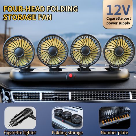 12V Mini Ventilateur Électrique Allume-cigare à 4 Têtes, Ventilateur de Table Silencieux(Jaune) (1/5)
