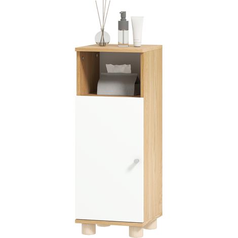 HOMCOM Mobile Bagno con Vano Aperto e Armadietto a 2 Ripiani Bianco e Legno (1/5)
