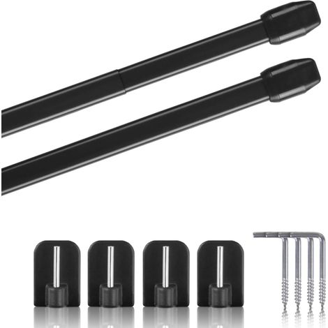 2 - Tringle à rideau - Accessoire de fenêtre - Extensible et sans perçage - Fixation par vis adhésive ou serrage - Intérieur résidence - Noir - 110-150 cm (1/5)