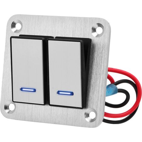 Panneau à double interrupteur à bascule avec indicateur LED bleu, 12V/24V, matériau en alliage d'aluminium étanche, finition brossée, convient aux voitures, camions et bateaux, avec interrupteur ON/OF (1/5)